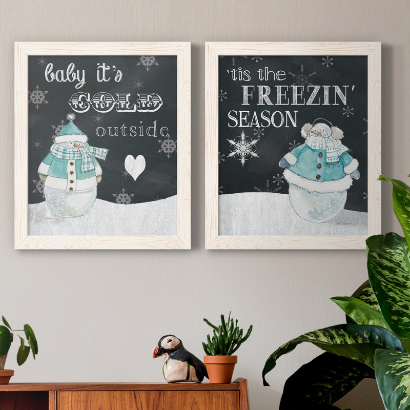 " Baby It's Cold Outside " 2 - Pieces, No Mat, White Framed Canvas, 20" H x 17" W x 1" D