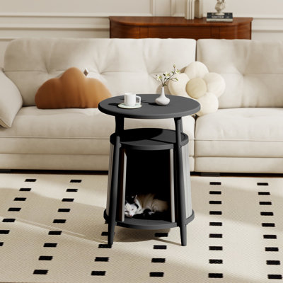 Table de bout ronde à 2 niveaux avec chat