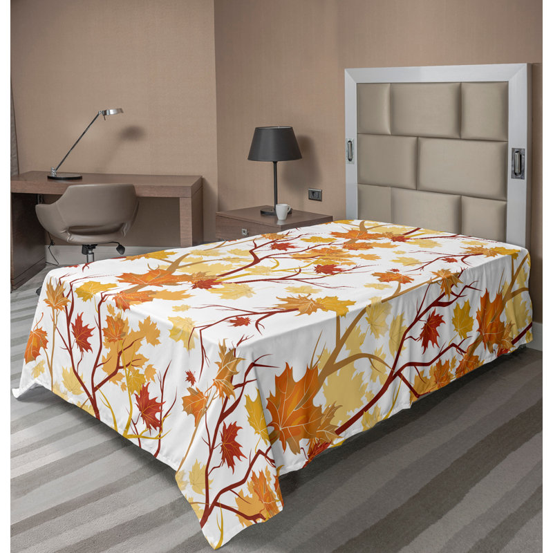 Ambesonne Fall Top Flat Sheet Autumn Season Elements Nature Yellow Orange, Twin XL Flat Sheet