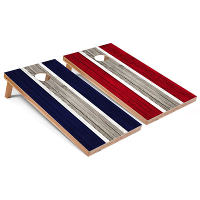 Panneaux de cornhole rayés bleu marine et rouge avec étui de transport