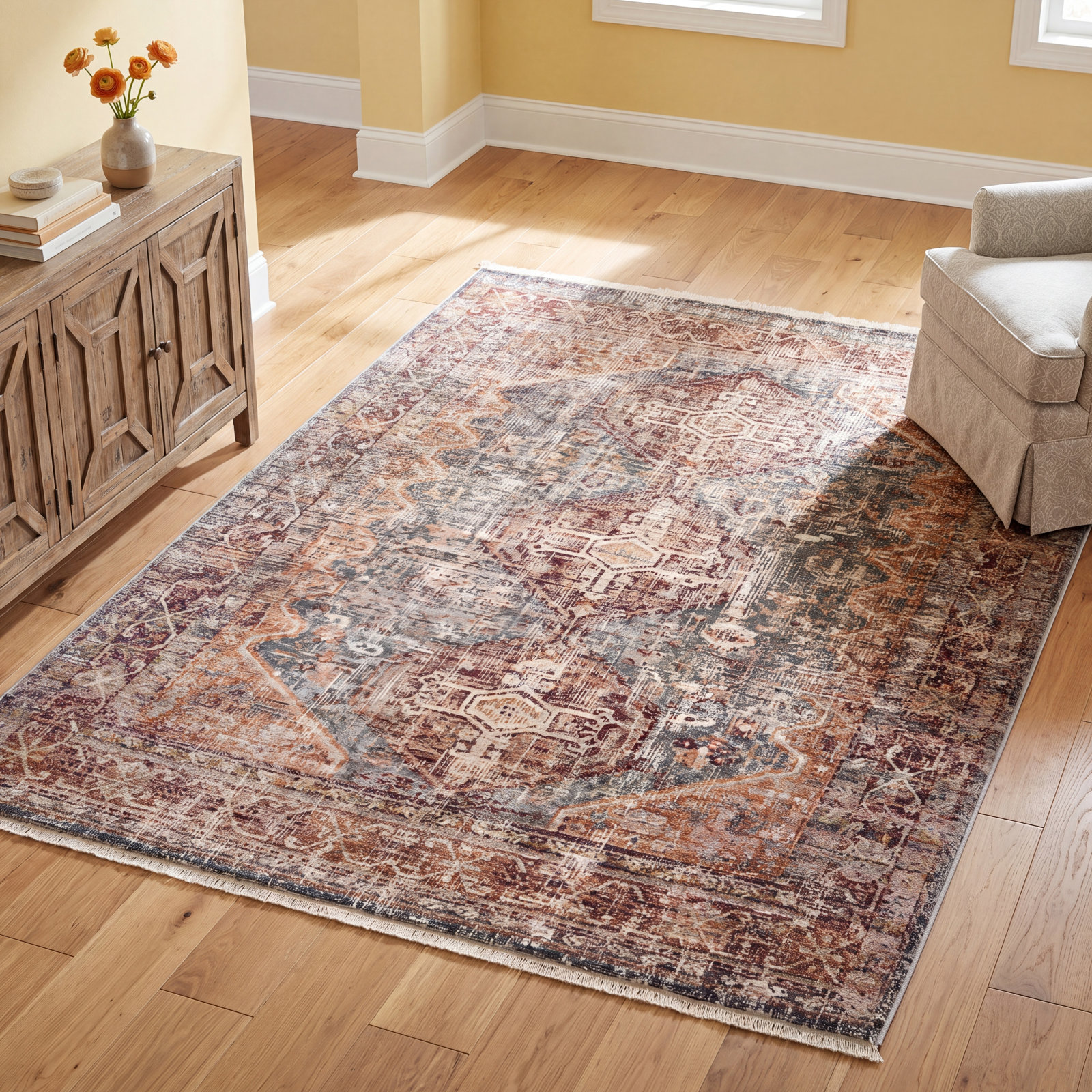Clemente Red/Blue/Brown Rug, Rectangle 8' x 10'6"