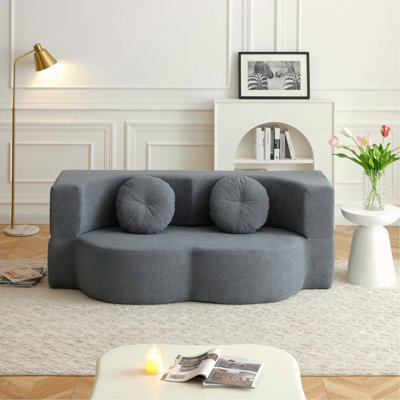 Canapé-lit 2 en 1 avec coussin, canapé-lit simple, canapé-lit pour plancher et futon, canapé-lit pliant en mousse pour le salon, les invités, le bureau, un appartement, sans assemblage requis, gris