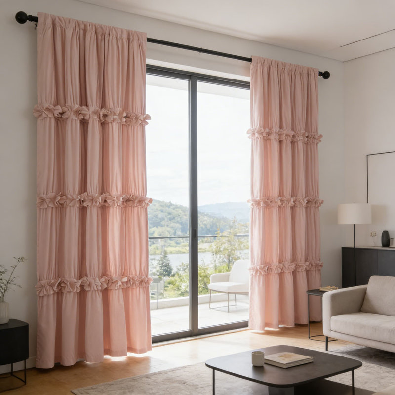 Thermal Insulated Blackout Curtains With Boho Ruched Design And Handcrafted Butterfly Flowers, Rod Pocket Drapes For Light Blocking, Noise Reduction, And Privacy