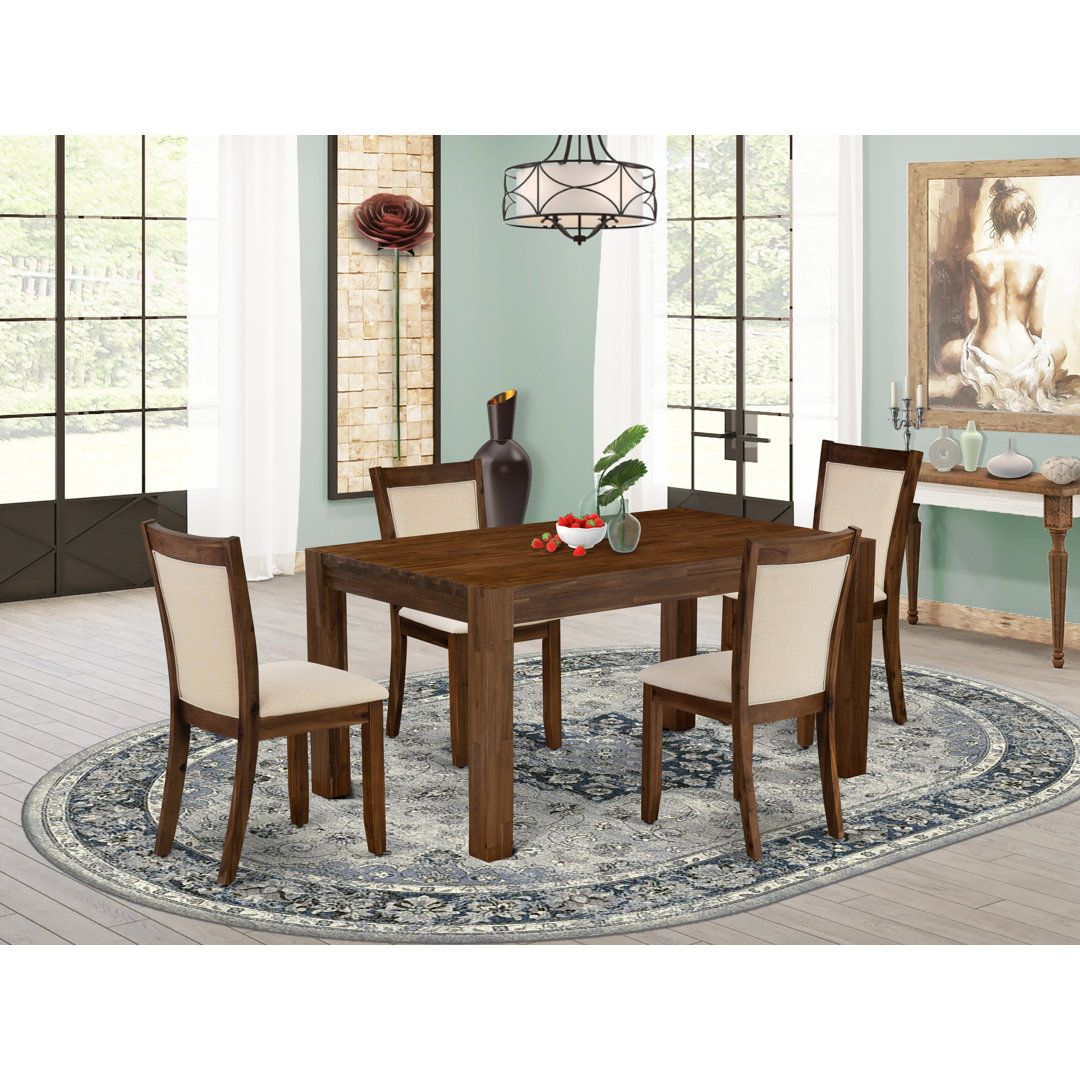 Dinner Table Set - Mid Century Dining Table and Linen Fabric Padded Dining Chairs with Stylish Back Red Barrel Studio® Table Top 