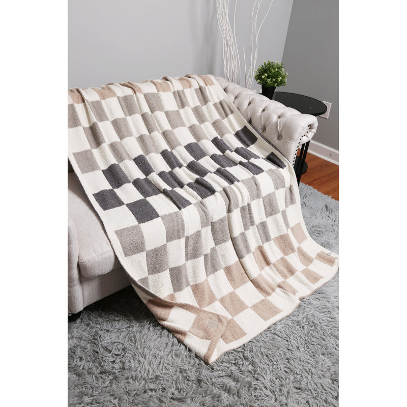 Multi-Colored Checkered Pattern Luxury Soft Throw Blanket, Gray/Beige