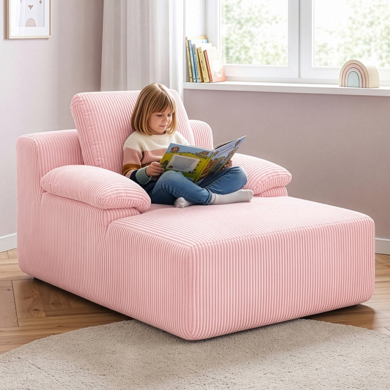 Canapé pour enfants en rose avec accoudoirs et couverture convertible, Rose