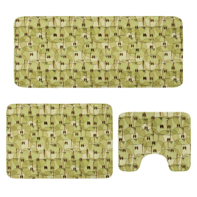  Ensemble de 3 tapis en forme de U et de tapis rectangulaires fruits brun et kaki