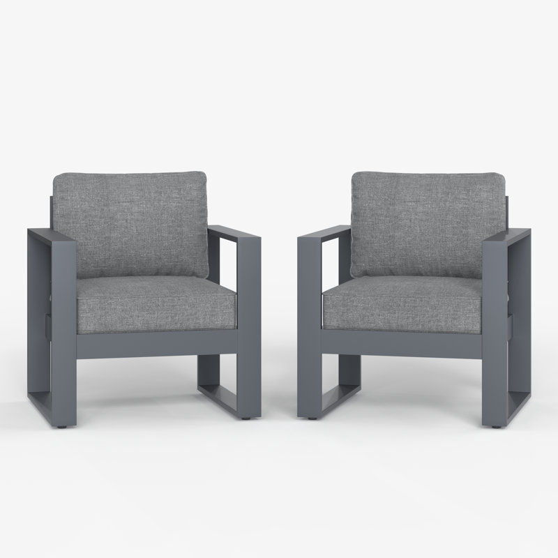 Standalone Product Powder Coated Aluminum Outdoor Lounge Chair, Gray Frame/Dark Gray Cushion