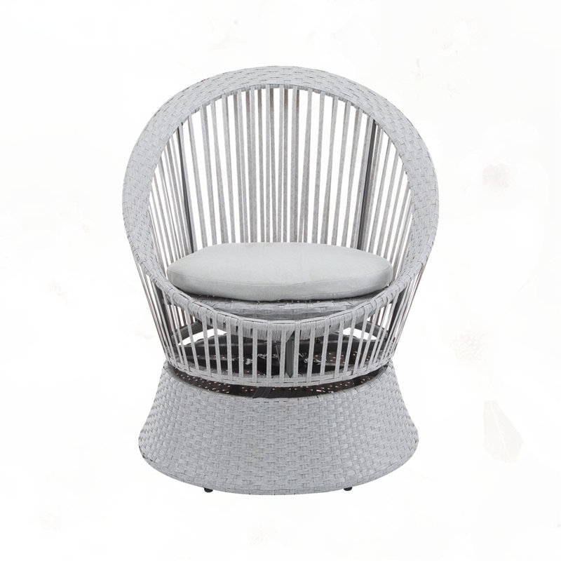 26.7" Modern Swivel Wicker Lounge Chair, Silver Gray, Silver Gray