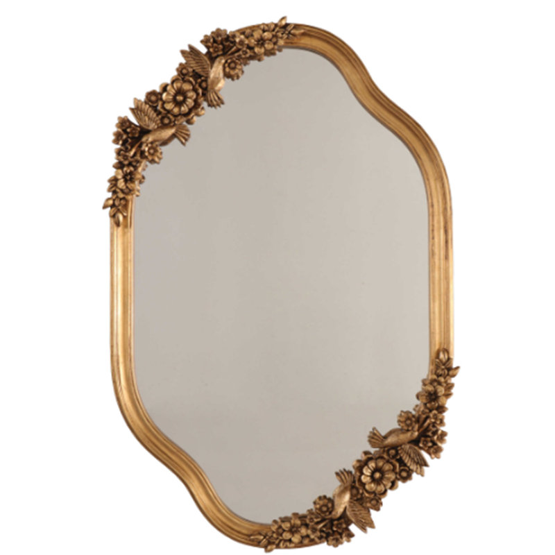 Miroir ovale en bois massif et manufacturé, Doré
