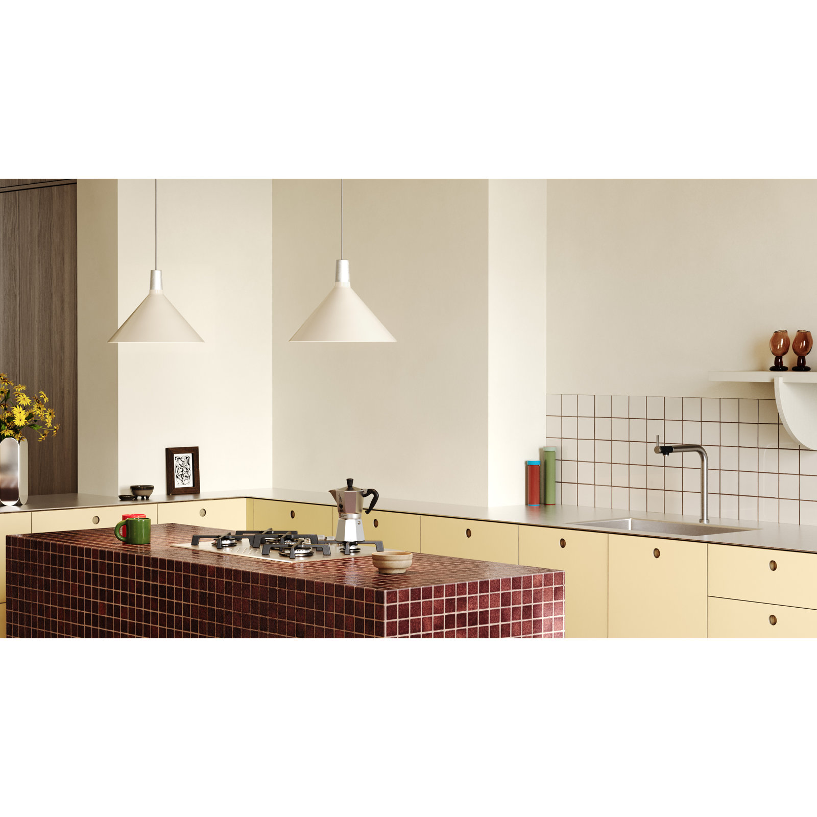 Bower Single Light Steel Aluminium Dimmable Pendant, White