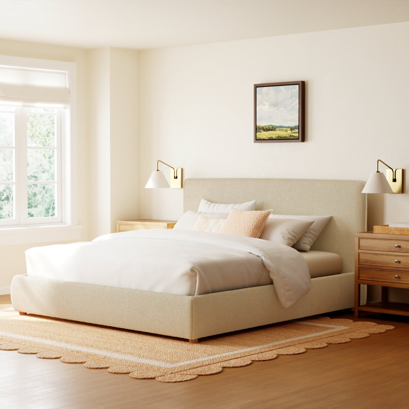 Callahan Upholstered Platform Bed, King, Oatmeal Boucle