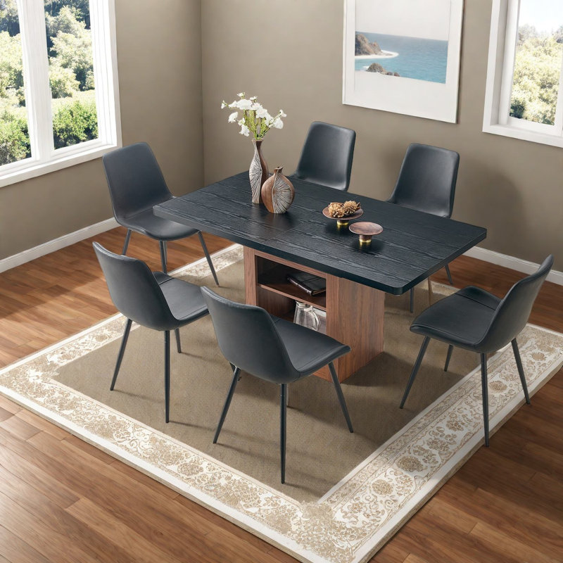 Ensemble de table de salle à manger extensible avec rangement, noyer et noir, style moderne