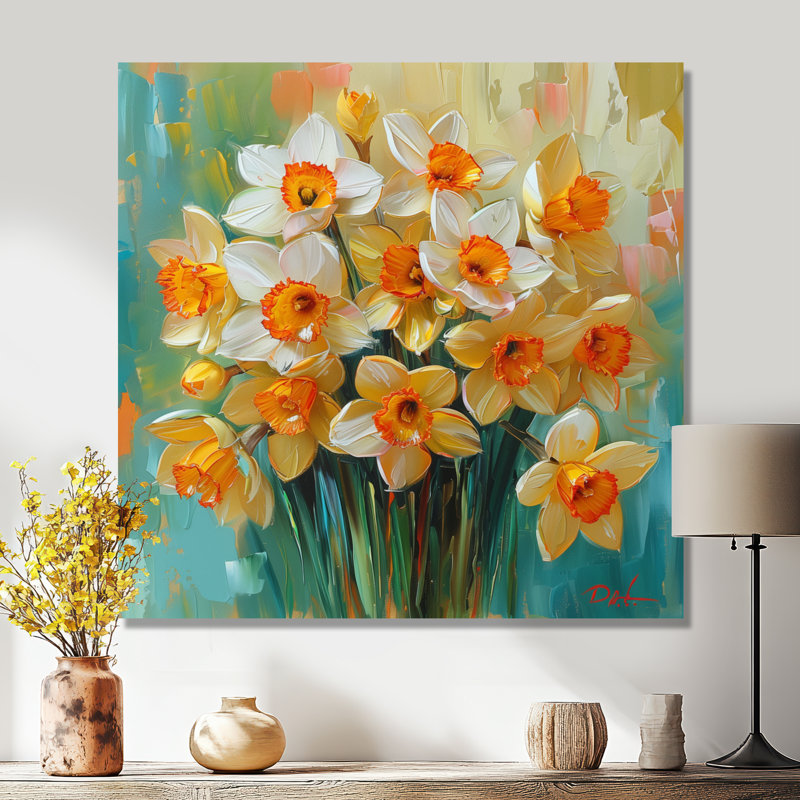 Décoration murale Bloom, orange, nature morte, jonquilles I - Jonquilles, Sans cadre, métal, H 36 po x l 36 po
