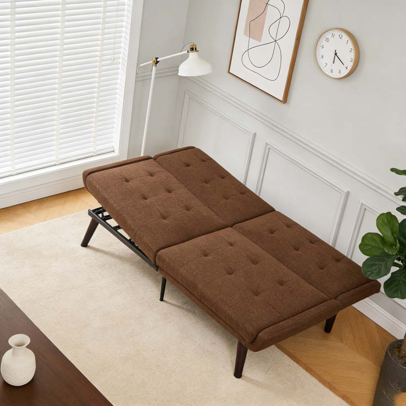 63" Sleeper Couch with 5-Position Adjustable Backrest,Convertible Futon Sofa Bed, Brown