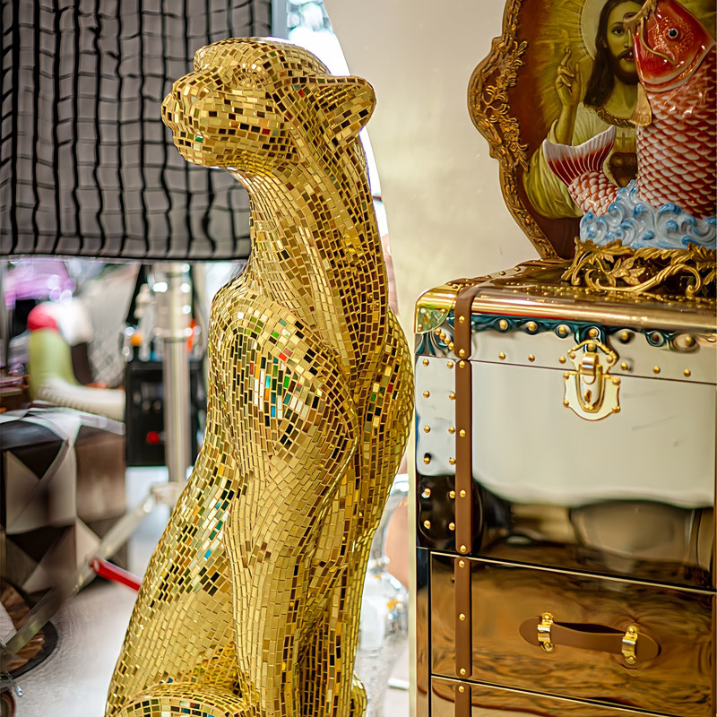 Statue en cristal Jaguar - Sculpture droite, Or