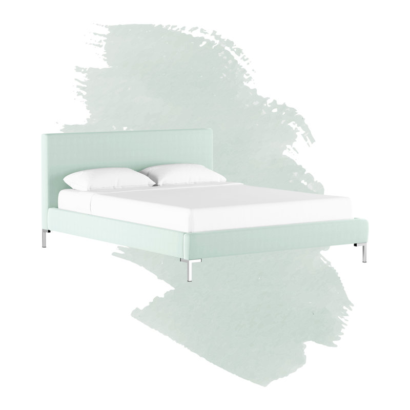 Lit en velours Rand, Bois noir, Velours océan classique, Grand