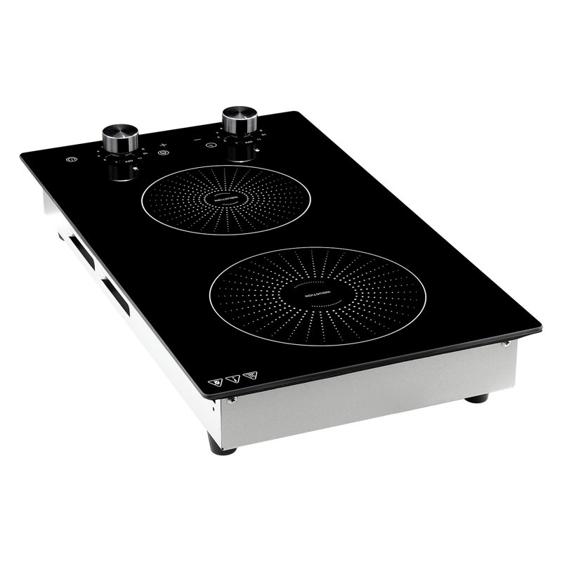 Plaque de cuisson à induction double brûleur de 30 cm (12 pouces), cuisinière électrique encastrée, 220 V 3500 W, chauffage continu à faible puissance, brûleur à induction avec 11 niveaux de puissance, commande par bouton rotatif, surface en vitrocéramique et verrouillage de sécurité