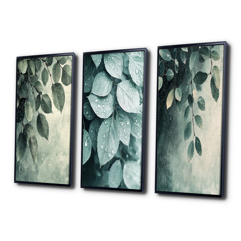 Rainy Day Leaves Collage I - Collection de décorations murales Leaves, H 28 po x l 36 po, Noir