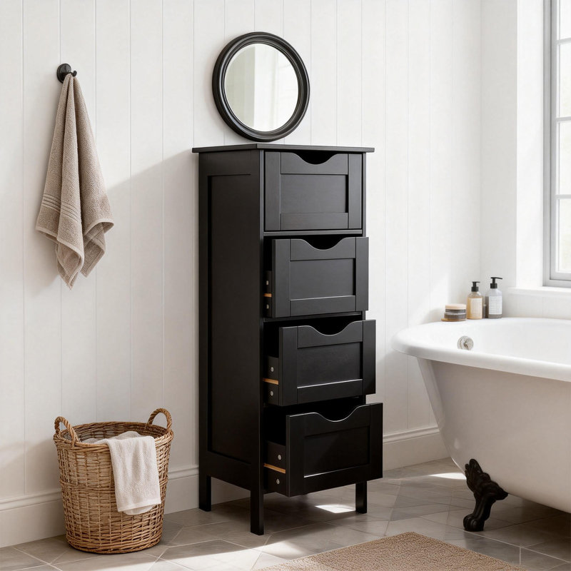 Black Bathroom Standing Cabinet 4-Drawers