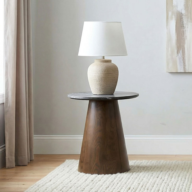 Table de bout Franklin, Grey Faux Marble/Brown Wood