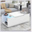 Table basse à DEL, centre de table moderne avec finition ultrabrillante et plateau en verre, rangement ouvert et 2 tiroirs cachés pour le salon-528448127