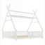 Structure de lit en bois massif classique blanc pleine grandeur pour enfants, conception ludique avec clôture et toit pour dormir et jouer