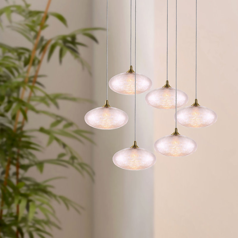 Luminaire suspendu géométrique à DEL 6 lumières Alvie, Laiton brossé
