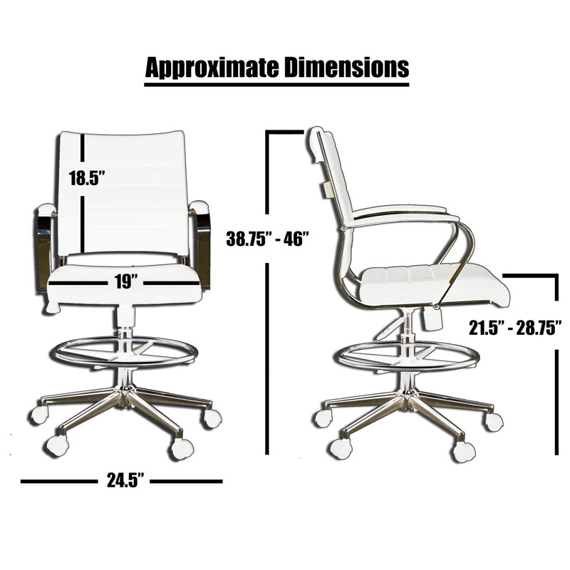 Kayle Mid Century Modern Contemporary Tall Ergonomic Adjustable Faux Leather Drafting Chair With Arms Counter Height With Wheels Pads Arm