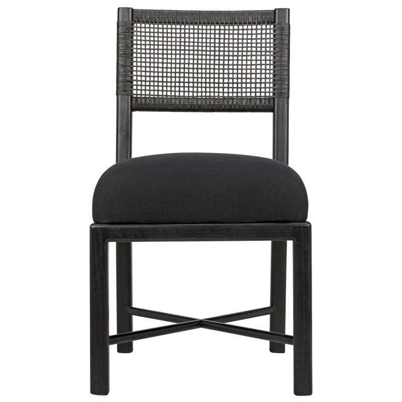 Lobos Upholstered Leather Side Chair in Soft Cotton and Sungkai Wood