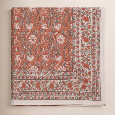 70" Floral Cotton Tablecloth