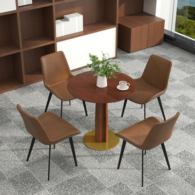 Ensemble de 5 tables de conférence modernes en bois massif, comprenant 4 chaises en similicuir