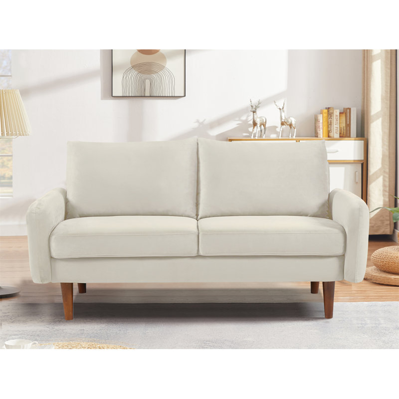 Causeuse Kent en tissu de velours élégant à 2 places avec pieds fuselés Kent European Modern, Ivory Velvet