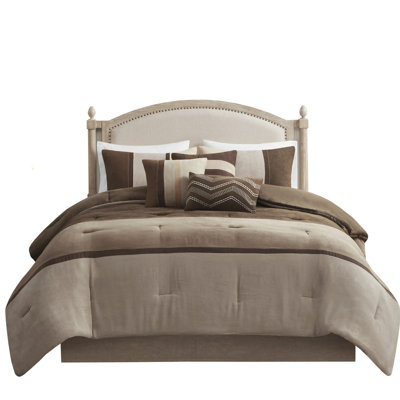 7 Piece Queen Comforter - Brown Faux Suede, Soft Bedding Choice Size Suede Brown, Pieces, Stylish