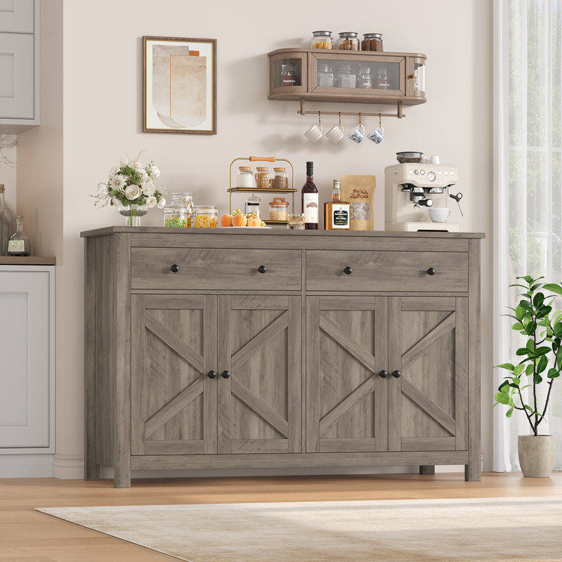 Buffet moderne 55,1 po Zosia, armoires de rangement crédence, tablettes réglables, Gris rustique