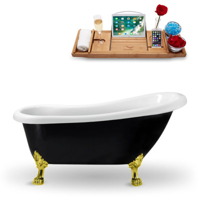 Baignoire de trempage sur pieds 61 "avec drain, pattes et plateau en bambou 61" Streamline