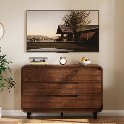 47-Inch Wide 6-Drawer Dresser in Brown - Wood Storage Cabinet for Living Room or Hallway