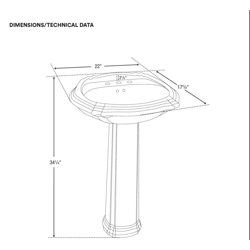Regent 27" Tall Ceramic Oval Pedestal Bathroom Sink with Overflow, White, 4" Centers