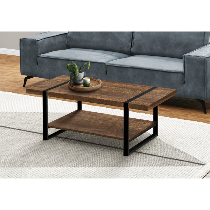Table basse, accent, cocktail, rectangulaire, salon, L 48 po, stratifié brun, métal noir, contemporain, moderne