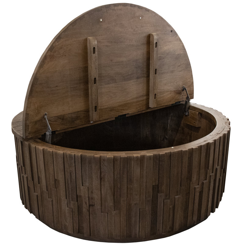 Dark Brown Solid Mango Wood Round Coffee Table with Hidden Storage