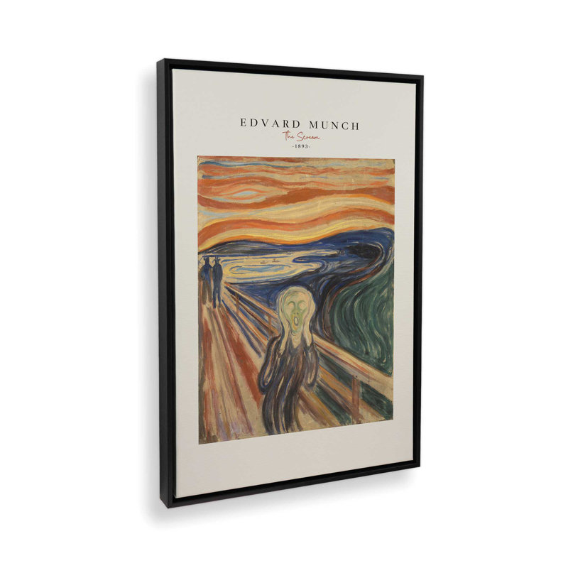 The Scream par Edvard Munch v2, H 18,75 po x l 12,75 po x P 1,75 po, Cadre flottant noir satiné