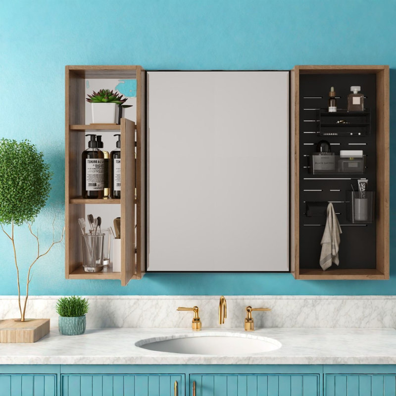 Armoires à pharmacie peu encombrantes avec rangement, meuble-lavabo moderne en bois