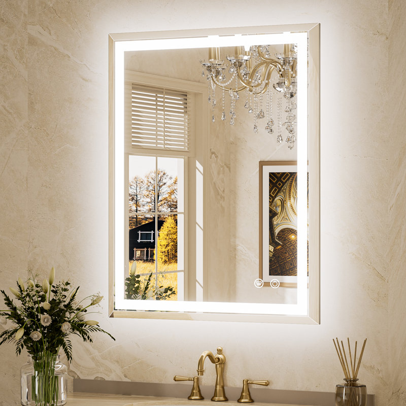 Beveled Front & Back LED Bathroom Vanity Mirror Dimmable Anti-Fog Tempered Glass, 24" x 32", Rectangle
