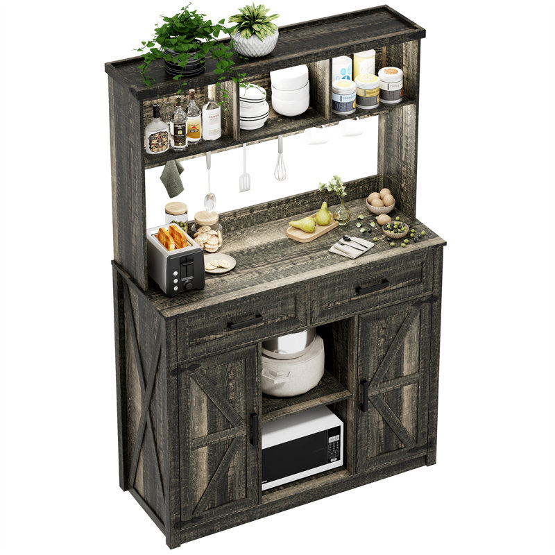 Buffet 39,37 po avec lumières DEL, Brun foncé rustique