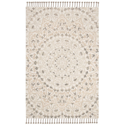 Jahiem Floral Handwoven Wool Area Rug in Ivory/Taupe