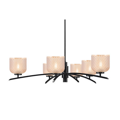 Kurve 6 Light Chandelier Shown In Matte Black Finish With 6" Amber Textured Glass