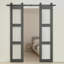 Porte de grange coulissante double en verre trempé givré 3-Lite avec poignée-110987396-110987398