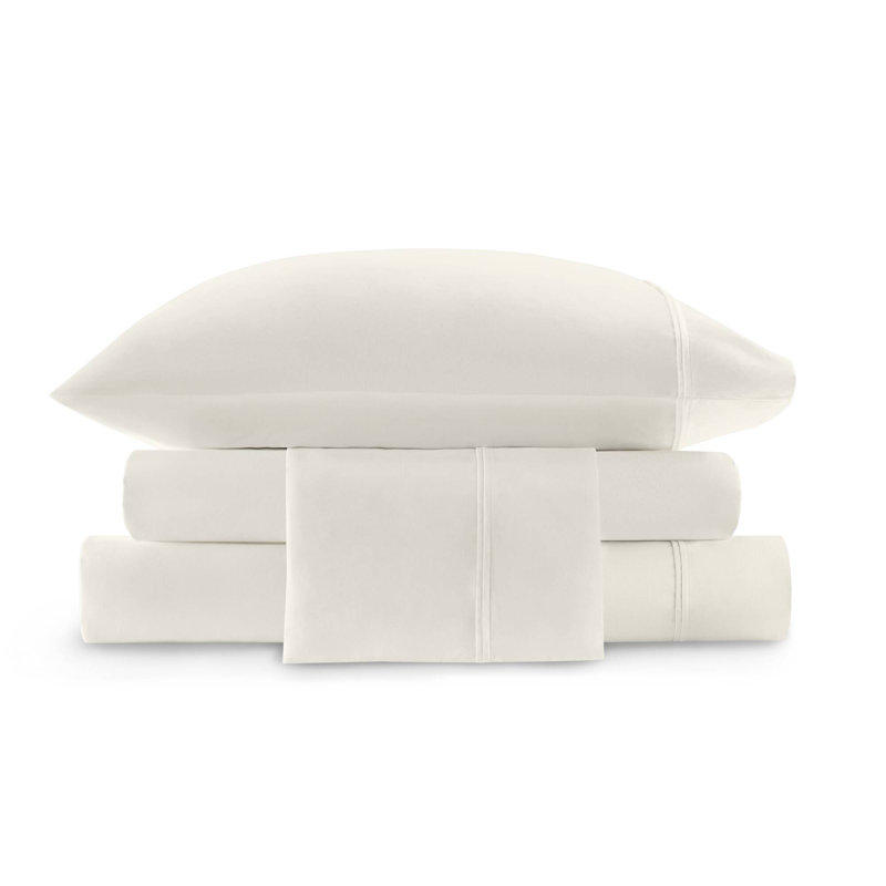 4 Pieces Sateen Sheet Set,White, Queen Sheet Set, Ivory