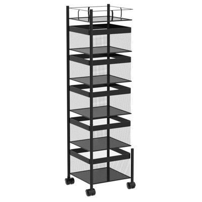 Rotating Kitchen Cart - No-Assembly Turntable Storage Basket with Wheels for Pantry & Bathroom