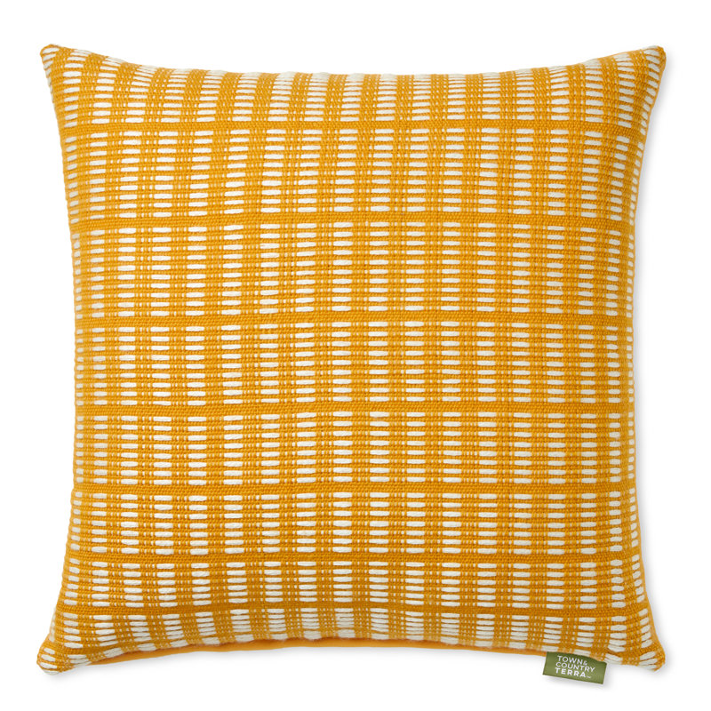 Coussin décoratif intérieur / extérieur T Town & Country Terra Alara , Carré H 20 po x l 20 po, Géométrique ivoire / jaune